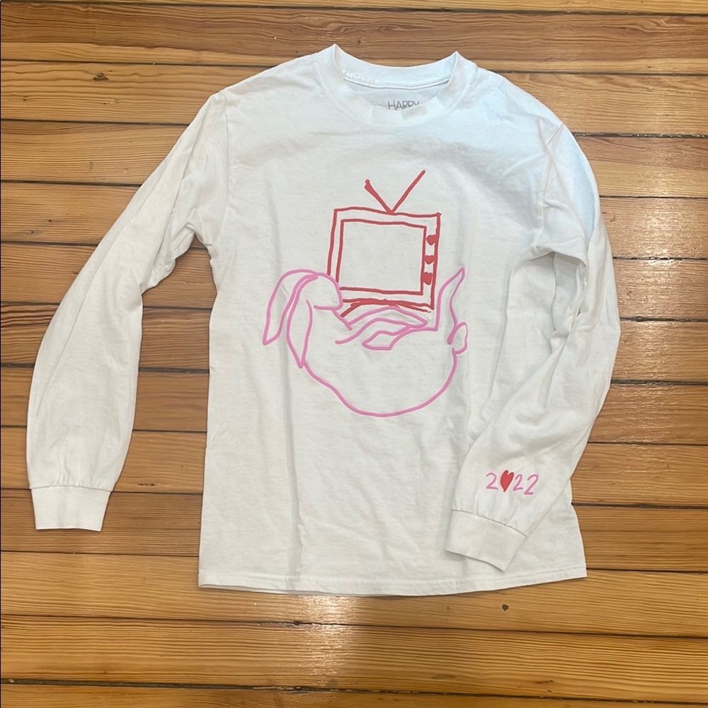 White Long Sleeve Tee with Pink Graphic